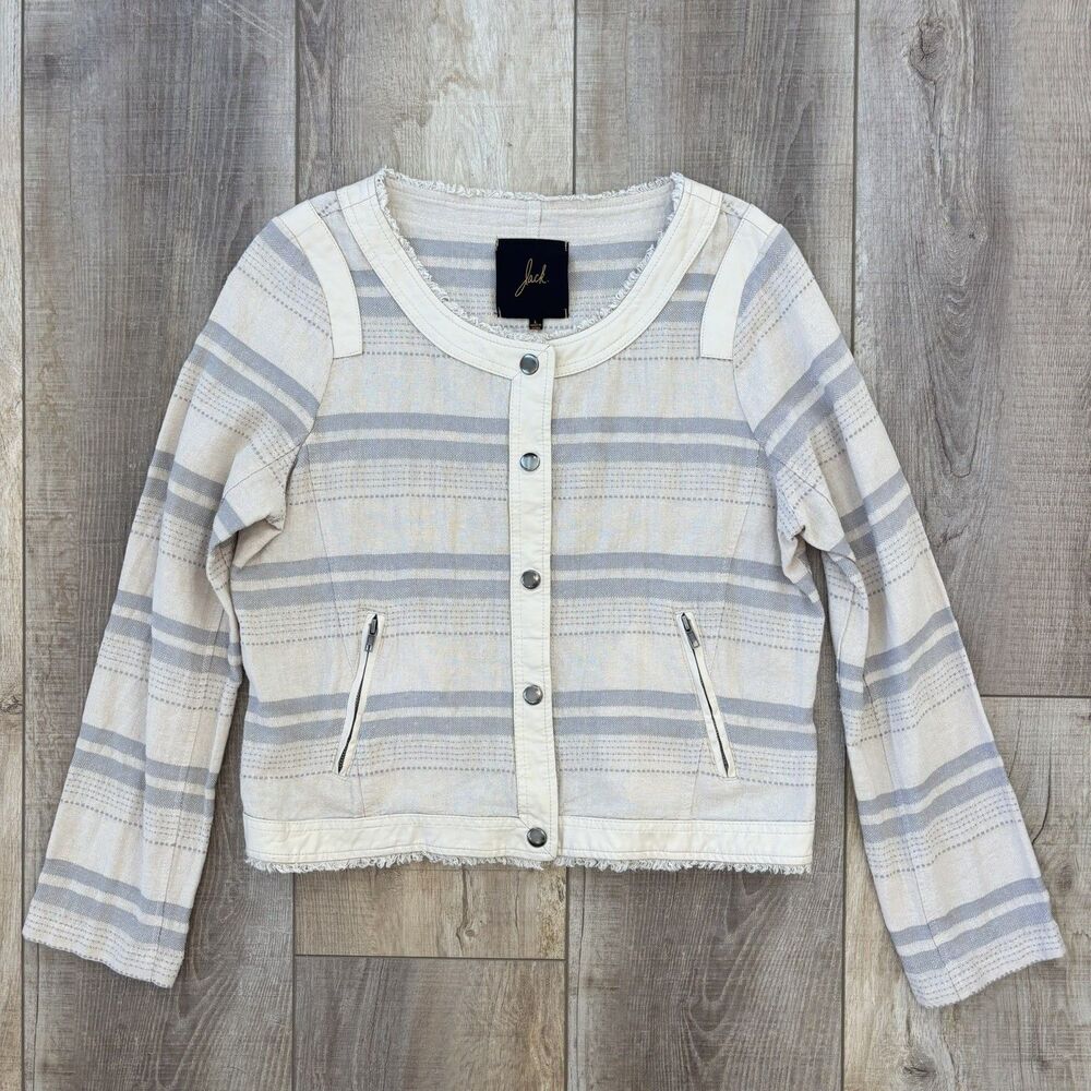 Jack BB Dakota Womens Striped Linen Blazer Jacket Size L Neutral Chic Coastal - Picture 6 of 13
